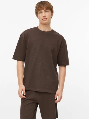 Bawełniany T-shirt o prążkowanej strukturze i nowoczesnym kroju s.Oliver brązowy