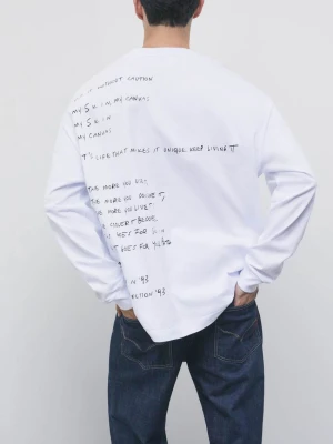 Bawełniany T-shirt oversize z długim rękawem i nadrukiem Patrizia Pepe biały