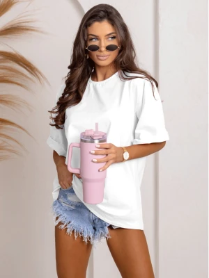 Bawełniany t-shirt oversize z poduszkami VEA - biały  magmac 