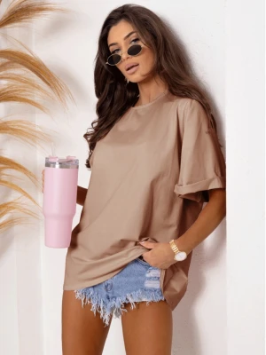 Bawełniany t-shirt oversize z poduszkami VEA - cappuccino  magmac 