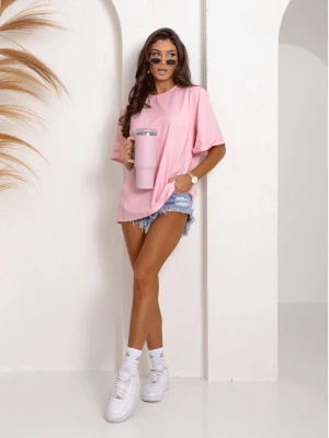 Bawełniany t-shirt oversize z poduszkami VEA - pudrowy róż  magmac 