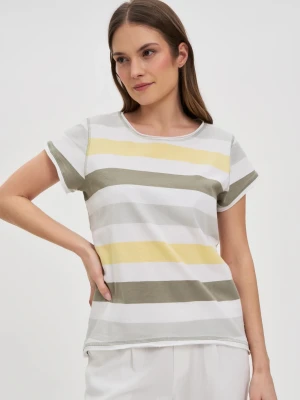 Bawełniany t-shirt w paski biały Moodo