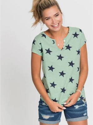 Bawełniany T-shirt we wzór w gwiazdki BonPrix zielony