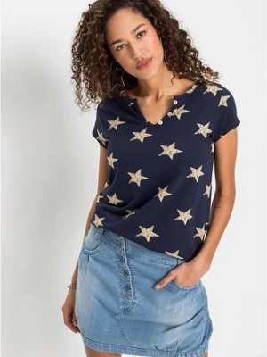 Zdjęcie produktu Bawełniany T-shirt we wzór w gwiazdki BonPrix niebieski