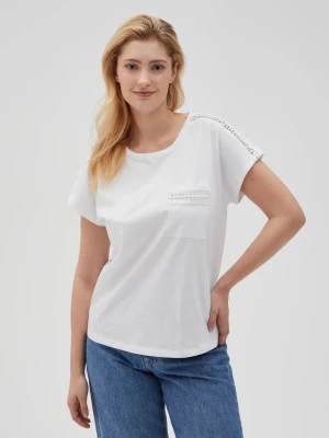 Bawełniany t-shirt z kieszonką biały Moodo