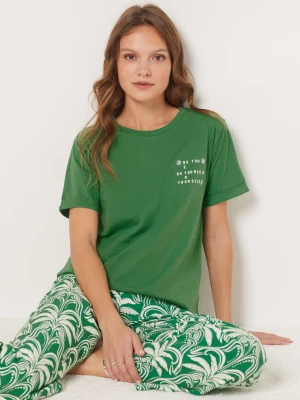 Bawełniany t-shirt z nadrukiem 'be yourself' Etam