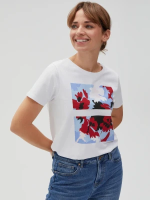 Bawełniany t-shirt z nadrukiem biały Moodo