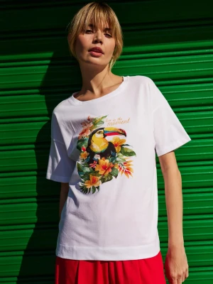 Bawełniany t-shirt z nadrukiem biały Moodo