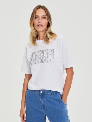 Bawełniany t-shirt z nadrukiem biały Moodo