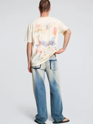 Bawełniany t-shirt z nadrukiem Desigual biały