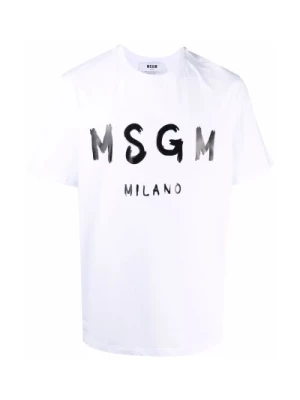 Bawełniany T-shirt z nadrukiem Logo Biały Msgm