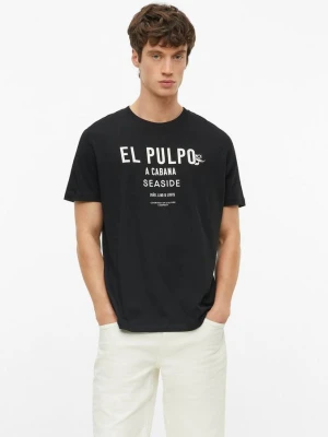 Bawełniany T-shirt z nadrukiem z przodu s.Oliver czarny
