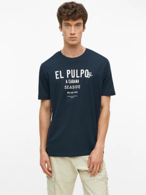 Bawełniany T-shirt z nadrukiem z przodu s.Oliver niebieski