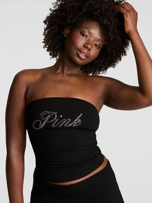 Bawełniany top bandeau ze ściąganym bokiem Victoria's Secret Czarny
