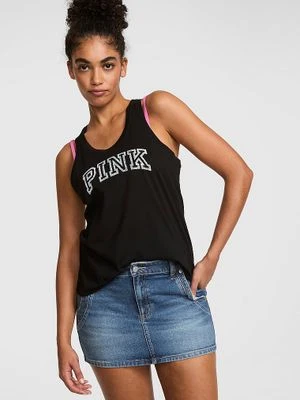 PINK Bawełniany top bez rękawów Campus Cotton Victoria's Secret Czarny