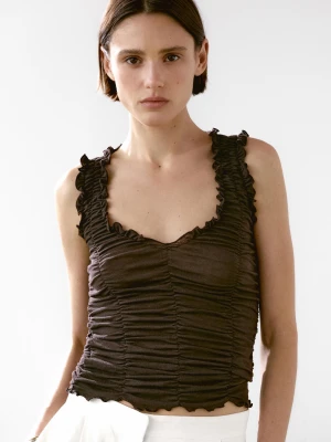 Bawełniany Top Z Efektem Marszczenia - Brązowy - - Massimo Dutti - Kobieta