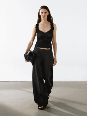 Bawełniany Top Z Efektem Marszczenia - Czarny - - Massimo Dutti - Kobieta