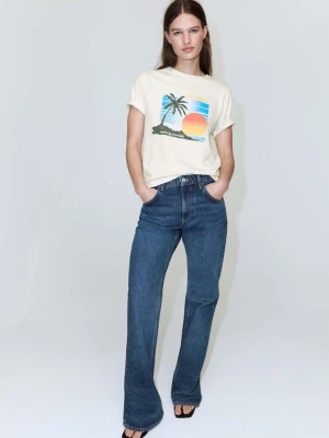 Bawełniany wzorzysty t-shirt beżowy - Kobieta - - MANGO