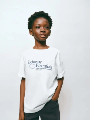 Zdjęcie produktu Bawełniany wzorzysty t-shirt błękitny - Dzieci - lata - MANGO KIDS