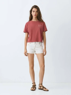 Bawełniany wzorzysty t-shirt burgund - Teen - - MANGO TEEN