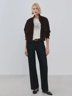 Bawełniany wzorzysty t-shirt fioletowy - Kobieta - - MANGO