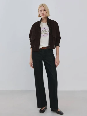 Zdjęcie produktu Bawełniany wzorzysty t-shirt khaki - Kobieta - - MANGO