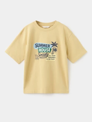 Zdjęcie produktu Bawełniany wzorzysty t-shirt musztardowy - Dzieci - lata - MANGO KIDS