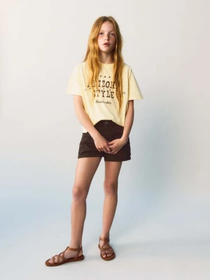 Bawełniany wzorzysty t-shirt pastelowy żółty - Dzieci - lata - MANGO KIDS