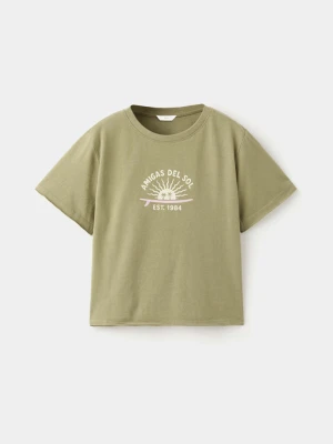 Bawełniany wzorzysty t-shirt średni zielony - Dzieci - lata - MANGO KIDS