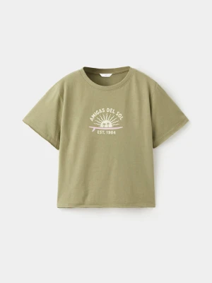 Bawełniany wzorzysty t-shirt średni zielony - Dzieci - lata - MANGO KIDS