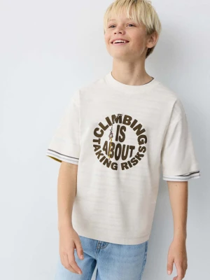 Zdjęcie produktu Bawełniany wzorzysty t-shirt złamana biel - Dzieci - lata - MANGO KIDS