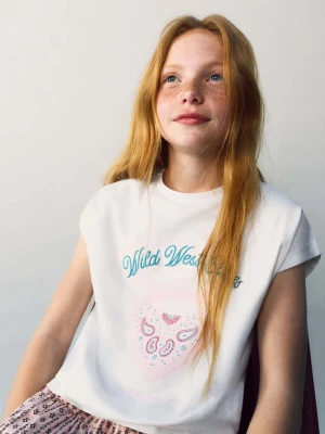 Bawełniany wzorzysty t-shirt złamana biel - Dzieci - lata - MANGO KIDS