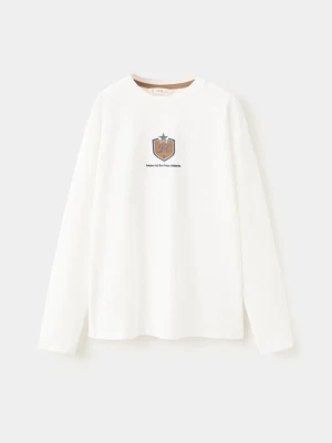 Zdjęcie produktu Bawełniany wzorzysty t-shirt złamana biel - Dzieci - lata - MANGO KIDS
