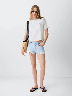 Bawełniany wzorzysty t-shirt złamana biel - Teen - - MANGO TEEN