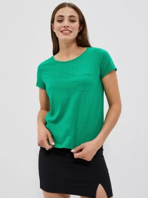 Bawełniany zielona t-shirt damski z kieszonką Moodo