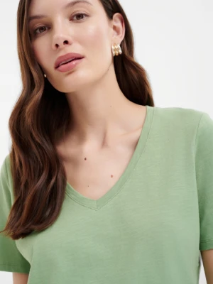 Bawełniany zielony top z dekoltem w serek Greenpoint