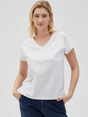 Bawełniny t-shirt z dekoltem w serek biały Moodo