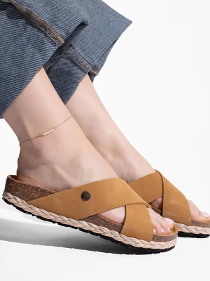 BAYTON Skórzane klapki "Burgos" w kolorze jasnobrązowym rozmiar: 39