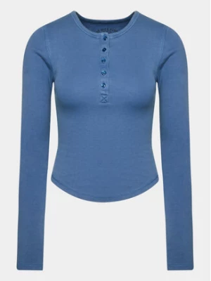 BDG Urban Outfitters T-Shirt Henley Ls Tee 75260075 Niebieski Slim Fit