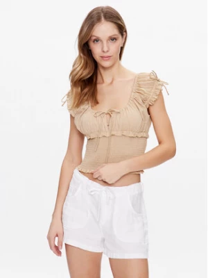 BDG Urban Outfitters Top BDG NOVA ROUCHED BLOUSE 76505569 Écru Slim Fit
