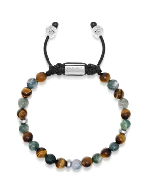 Beaded Bransoletka with Aquatic Agate, Brown Tiger Eye and Silver Nialaya