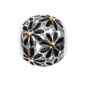 Beads srebrny pokryty czarną emalią - kwiaty - Dots Dots - Biżuteria YES