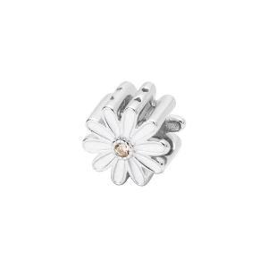 Beads srebrny pokryty białą emalią z cyrkonią - kwiat - Dots Dots - Biżuteria YES