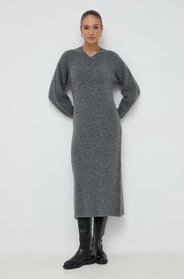 Beatrice B sukienka z domieszką wełny kolor szary maxi oversize