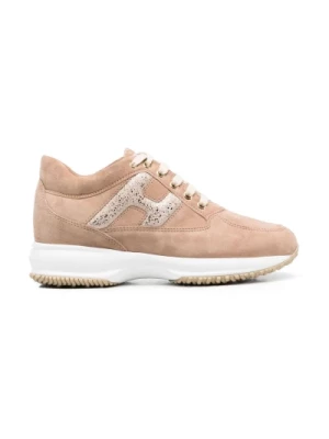 Beige Low-Top Sneakers z Logo Patch Hogan