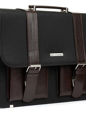 Beltimore luksusowa męska aktówka teczka torba duża na laptopa czarno-brązowa czarny Merg