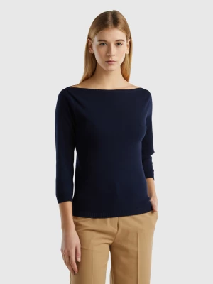 Benetton, 100% Cotton Boat Neck Sweater, size L, Dark Blue, Women United Colors of Benetton