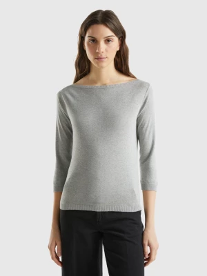 Benetton, 100% Cotton Boat Neck Sweater, size L, Light Gray, Women United Colors of Benetton