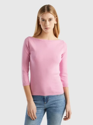 Benetton, 100% Cotton Boat Neck Sweater, size L, Pastel Pink, Women United Colors of Benetton