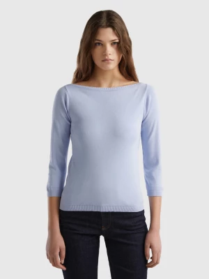 Benetton, 100% Cotton Boat Neck Sweater, size L, Sky Blue, Women United Colors of Benetton